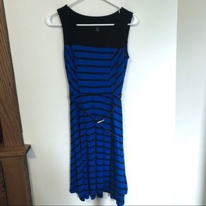 AB studio blue black striped sleeveless fit and flare dress size XS